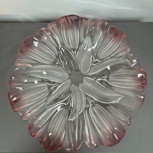 Mikasa Pink And White Lead Crystal Tulips Pink‎ Collection Serving Platter Bowl